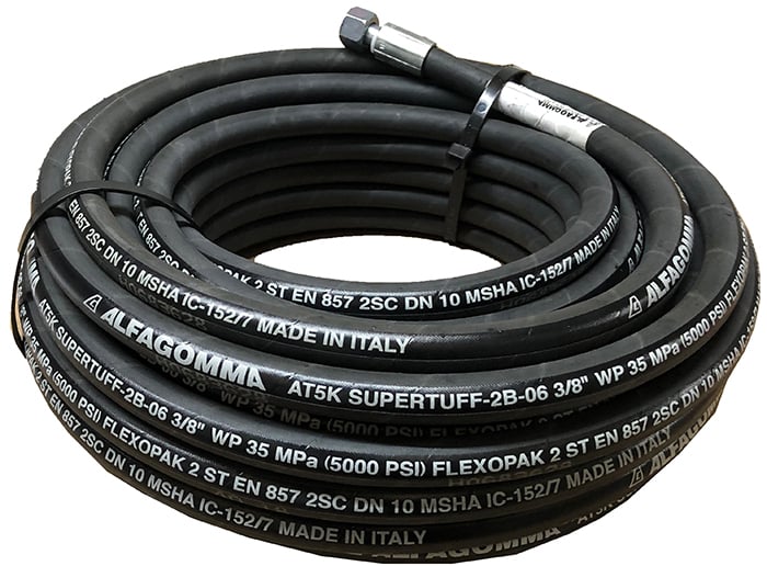 3/8" R2 2 Wire Mining Hose - Black - 4,000 PSI - Alfagomma Supertuff[165 R2ST 3/8 X 3/8 10M]
