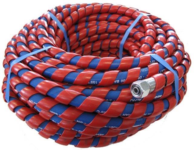 3/8" R2 2 Wire Spiral Wrap Hose - Blue with Black - 5,800 PSI[165 R2J400 10MW 3/8MX3/8 FS]