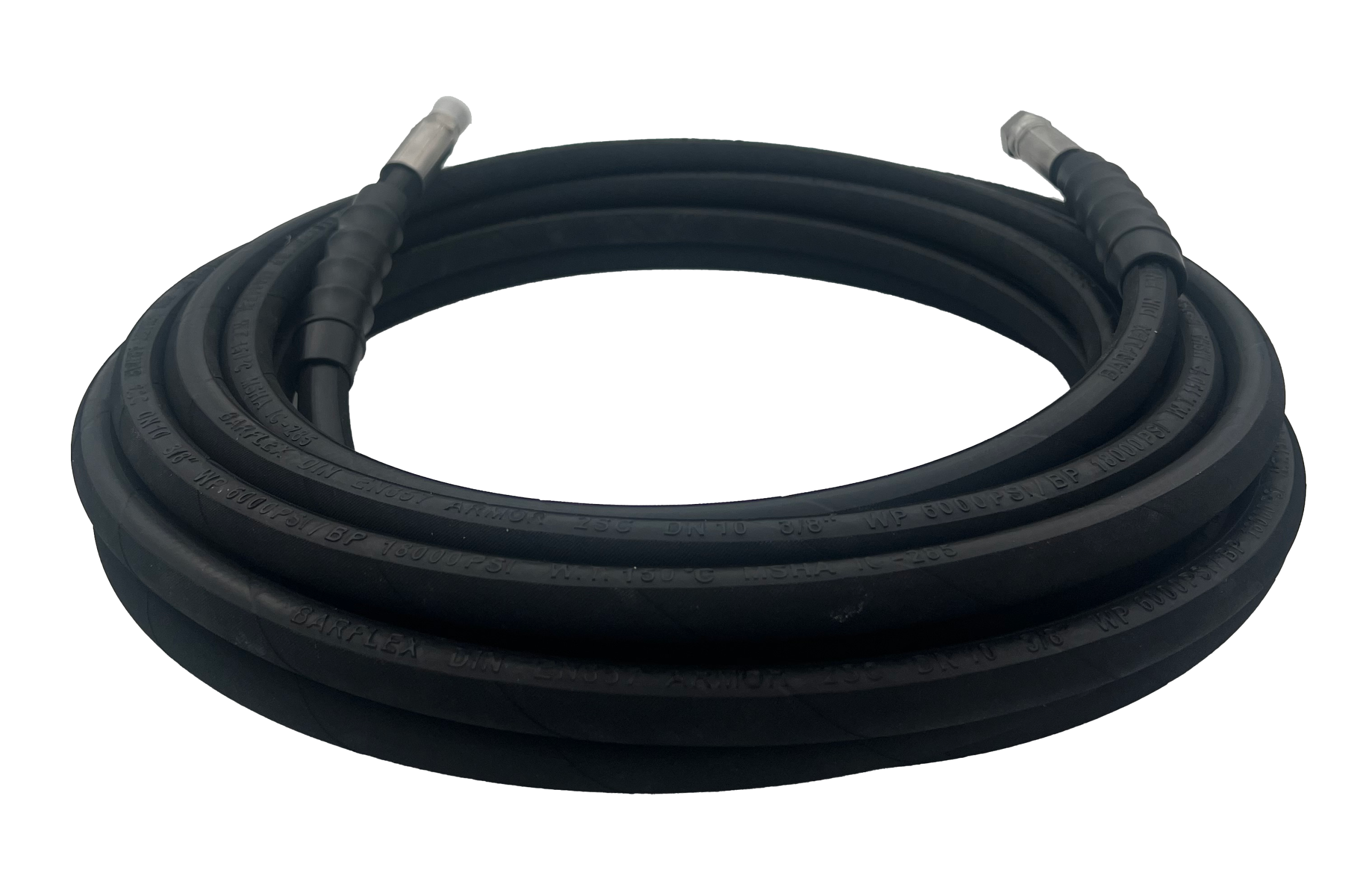 3/8" R2 2 Wire Mining Hose - Black - 6,000 PSI - BARjet Tuffskin[165 R2J400 10MT 3/8MX3/8 FS]