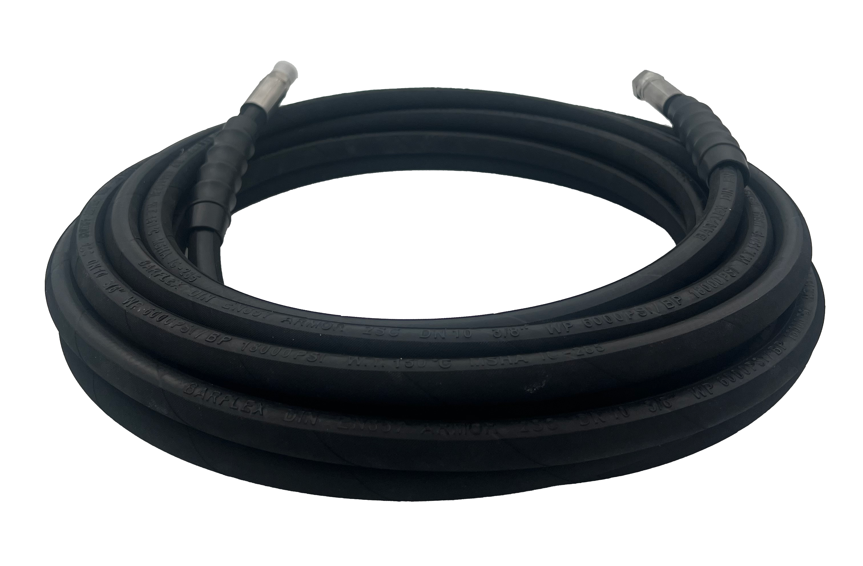 3/8" R2 2 Wire Mining Hose - Black - 6,000 PSI - BARjet Tuffskin[165 R2J400 10MT 3/8MX3/8 FS]