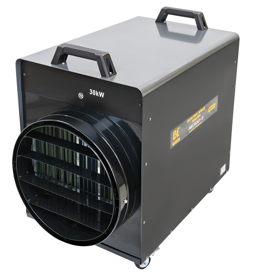 BE Fan Forced Electric Heater 4 Stage Up to 30kW 3 Phase 415V - Amp Draw 43.3A 4080m3/h 240m2 With Wheels & Handle [PIN HE300-3]