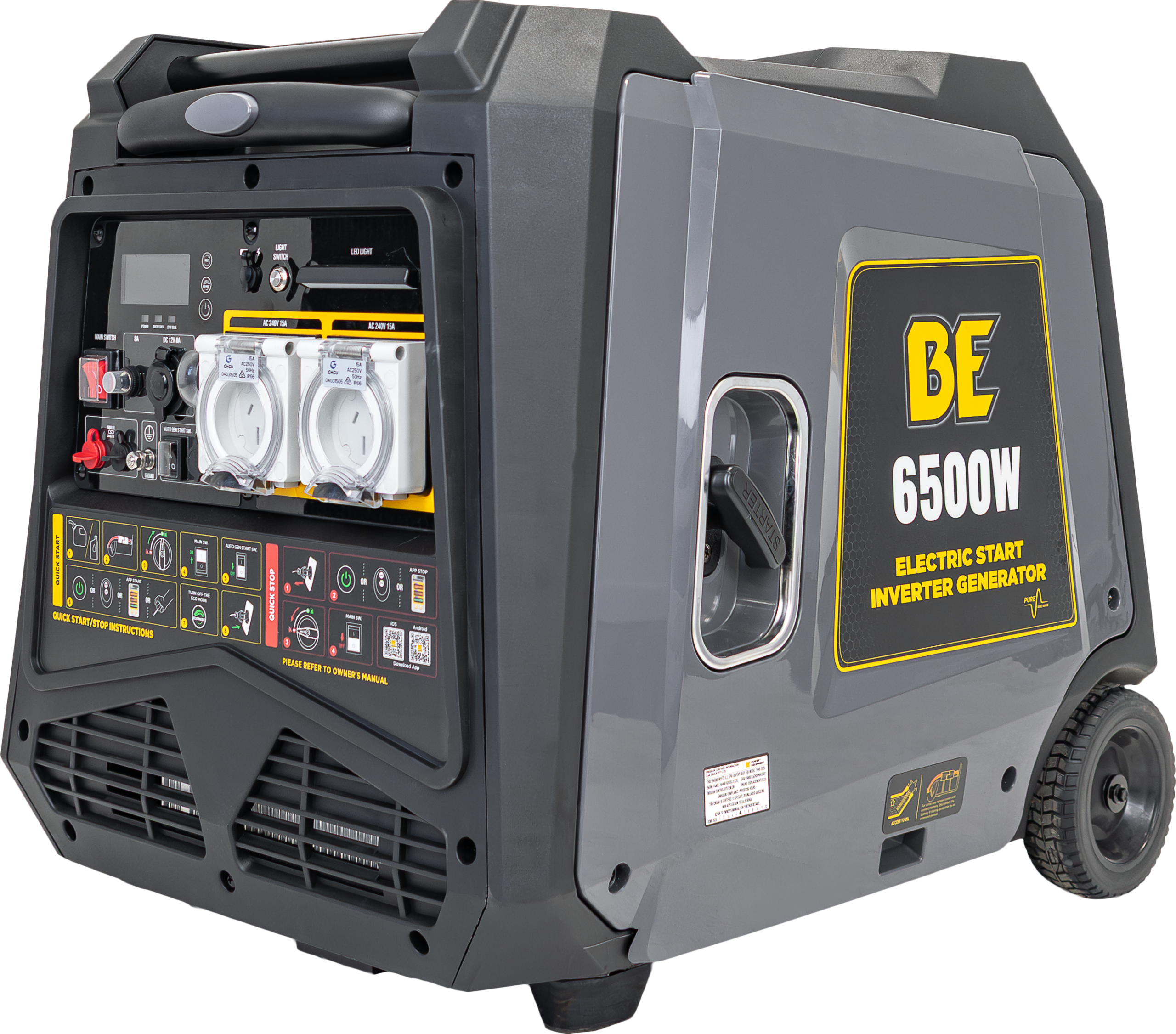 6,500W Pure Sign Wave Digital Inverter Generator - Electric, Remote & 2-Wire Start [123 GI65E]