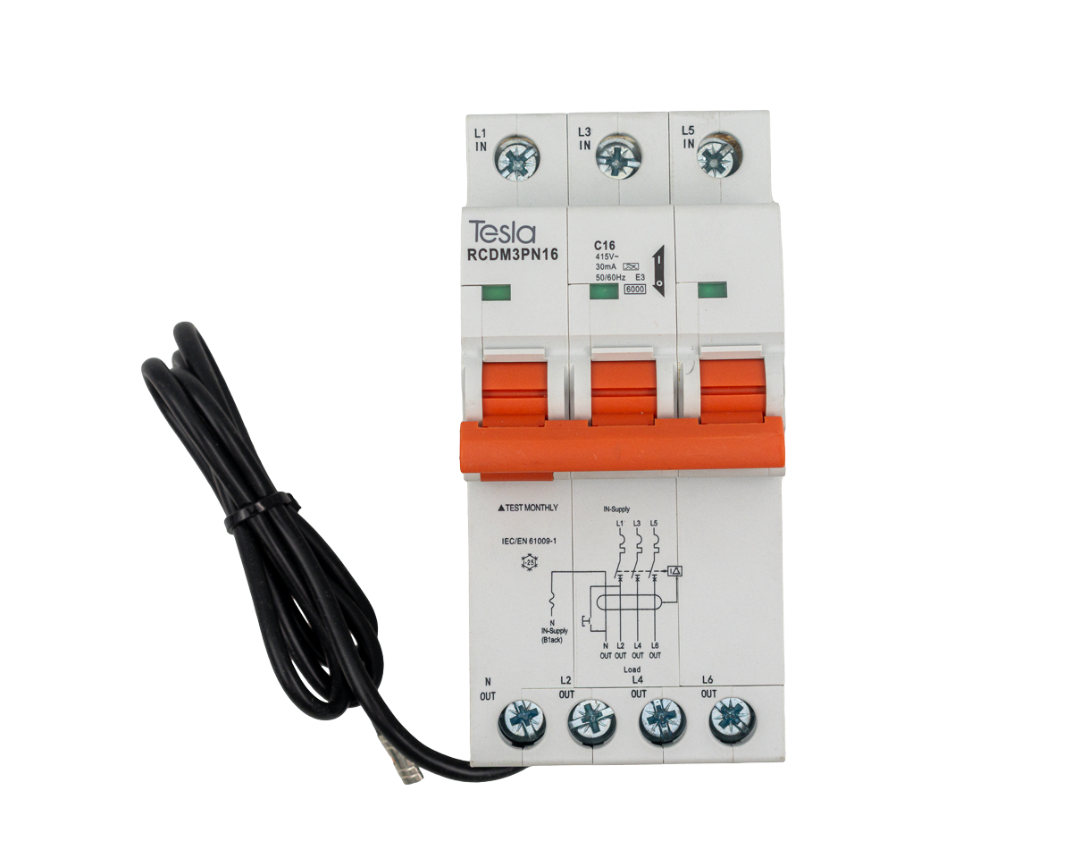 Tesla 3 Phase RCBO 3-Pole C16 6KA [125 85.804.615]