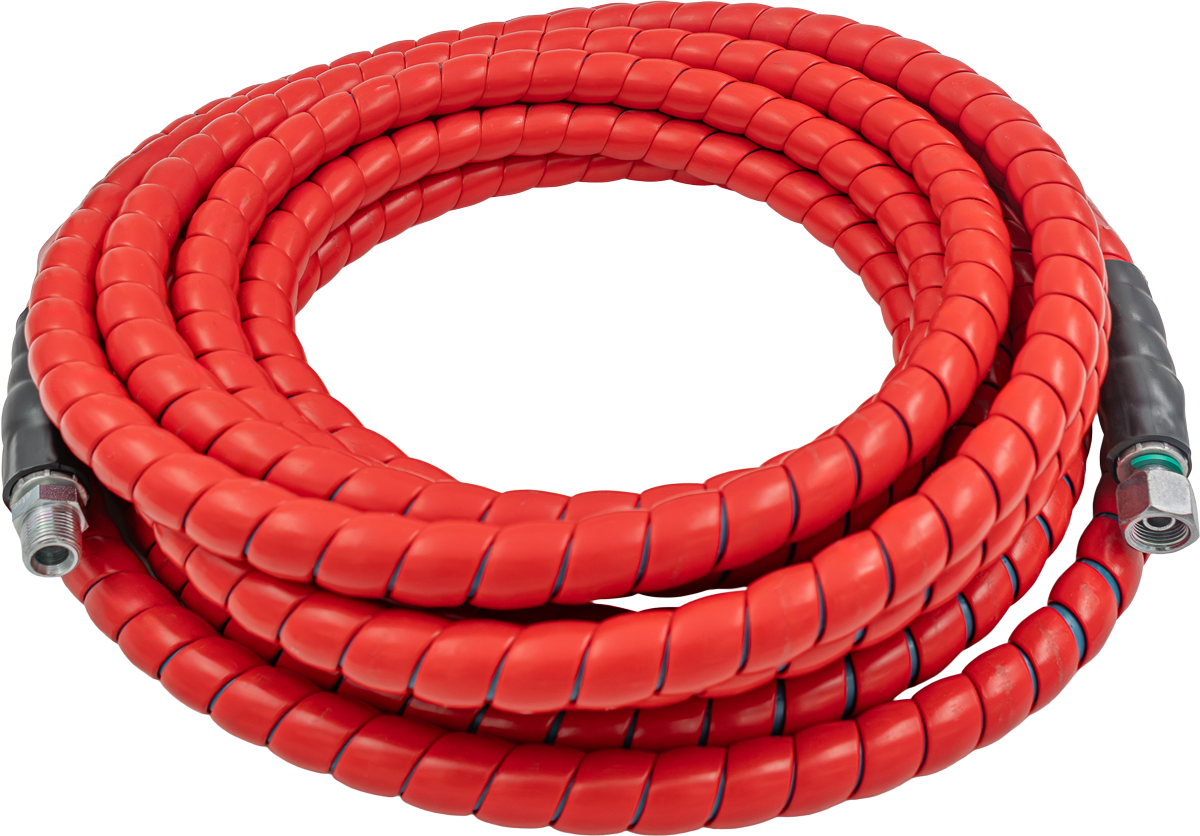 3/8″ 2 Wire Spiral Wrap Hose – Red Cover – Blue Hose – 5,800 PSI [165 R2AJPTR 3/8 10M]