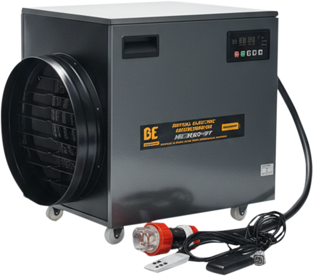 BE Fan Forced Digital Electric Heater w/Remote Thermostat, 3 Stage Up to 30kW 3 Phase 415V - Amp Draw 43.3A 2305m3/h 240m2 With Wheels & Handle [PIN HE300-3T]