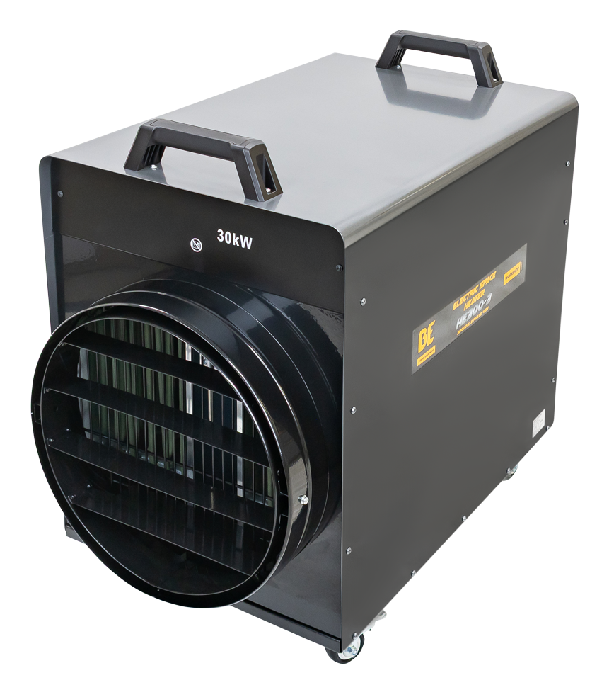 BE Fan Forced Electric Heater 4 Stage Up to 30kW 3 Phase 415V - Amp Draw 43.3A 4080m3/h 240m2 With Wheels & Handle [PIN HE300-3]